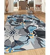 Modern Large Floral Non-Slip (Non-Skid) Area Rug 5 X 7 (5' 3" X 7' 3") Gray-Blue