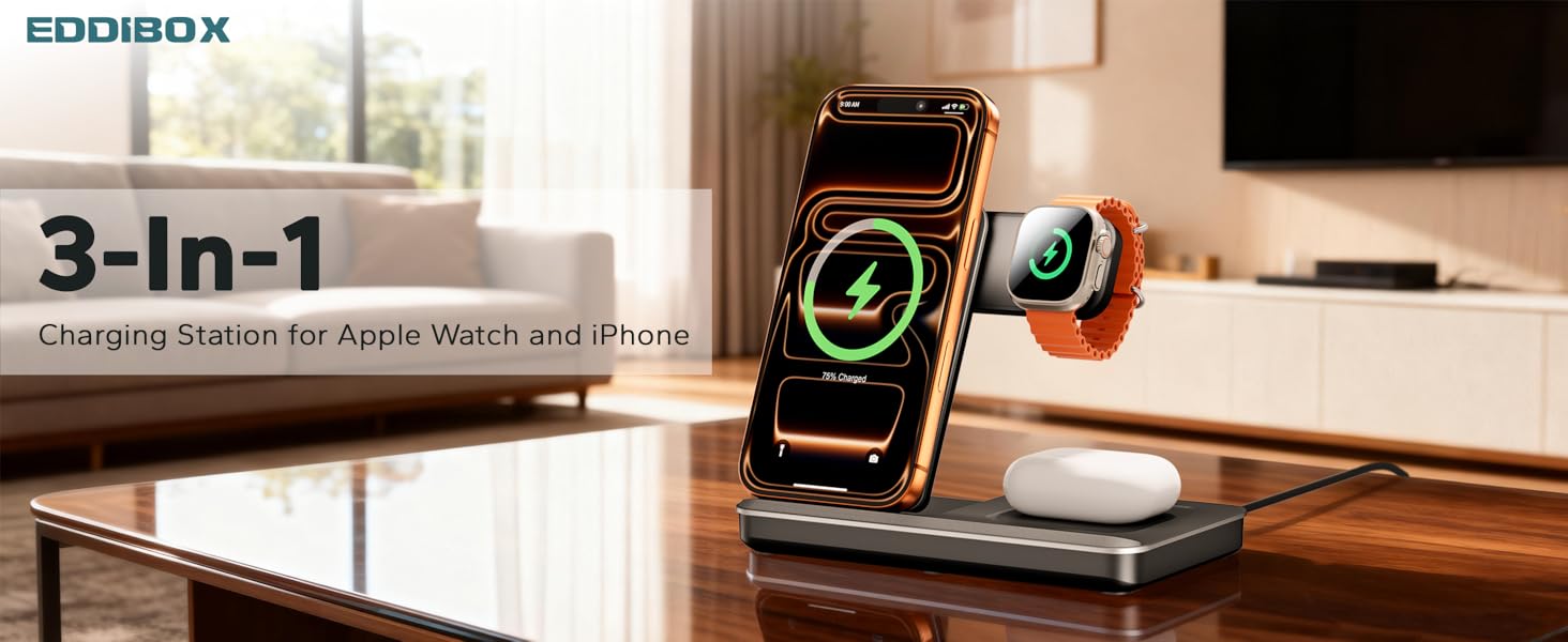 3 in 1 wireless charger iphone apple watch airpods foldable charging station