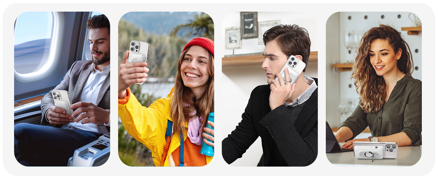 a man and woman are holding up a cell phone.