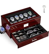 ANWBROAD Watch Box Storage Watch Cases for Men with Large Glass Lid 2-Tier Wood Watch Display Cas...