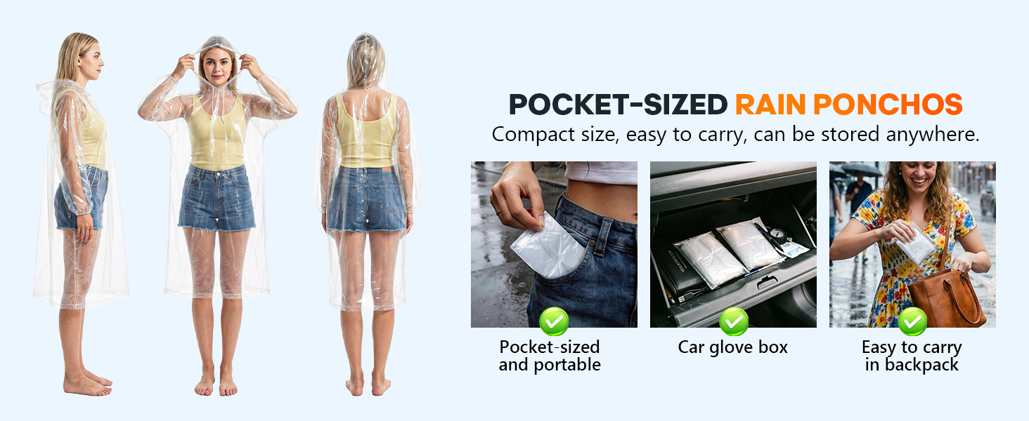 Blue disposable rain poncho for men, lightweight and packable for travel essentials.