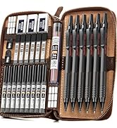 Nicpro 30PCS Black Metal Mechanical Pencil Set in Leather Case, Art Drafting Pencil 0.5, 0.7, 0.9...