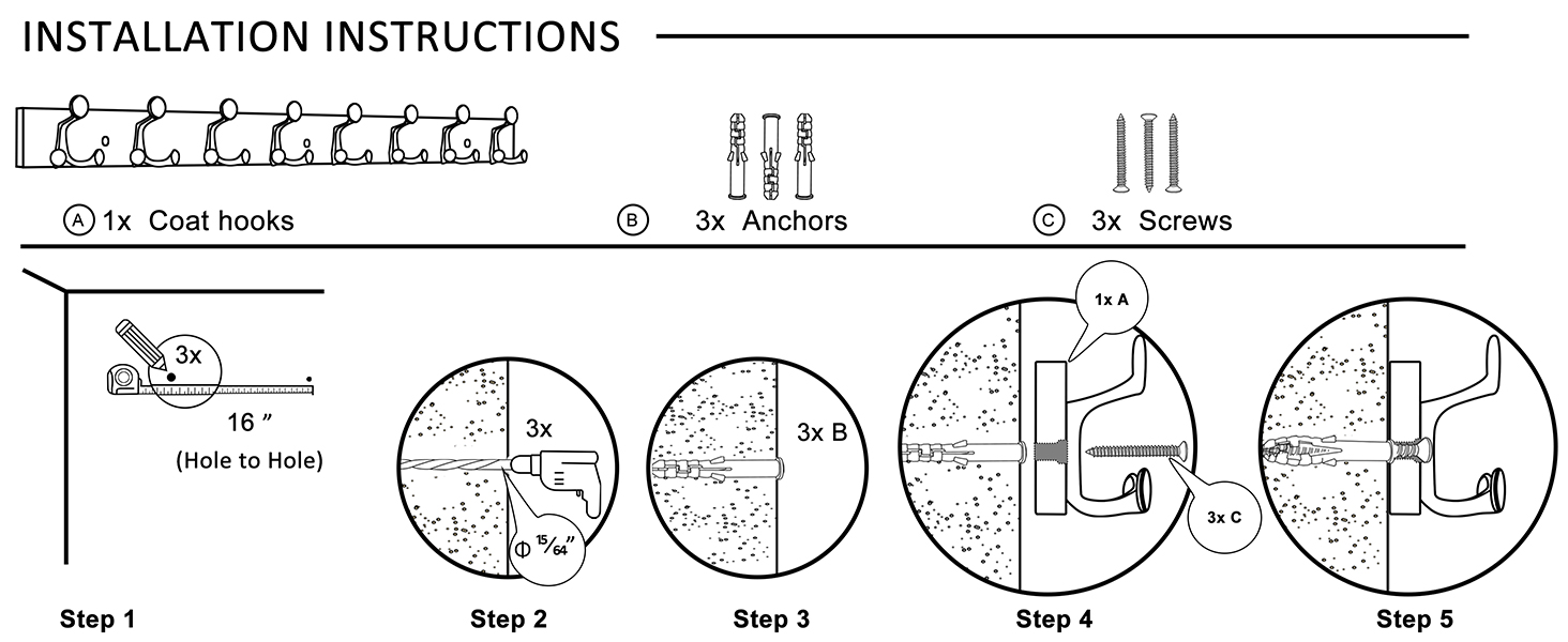 With this installation manual, you can quickly assemble your wall coat rack.