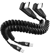 Coiled USB C Cable 90 Degree 1ft 2Pack, 20Gbps USB 3.2 Gen 2 C to C Car Charger Cable Short, 4K V...