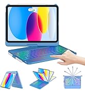 CC Store for iPad (A16) 11th 10th Generation Case with Keyboard - 7 Color Backlit 360° Swivel Mul...