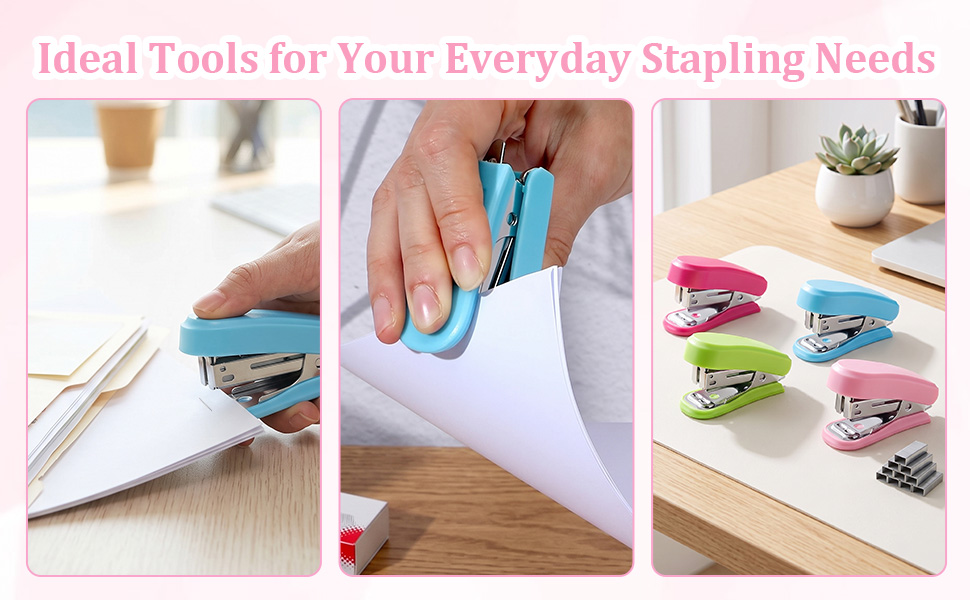 Mini Stapler with 12 Boxes Staple, Includes Built in Staple Remover