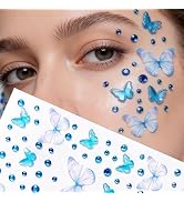 150 pcs Blue Butterfly Face Gems Stickers - Summer Self-Adhesive Rhinestone Face Jewels for Eyes ...