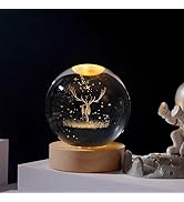 ZSYZDL 3D Unicorn Crystal Ball Night Light (3.15"), Solid Glass Globe Lamp with Warm LED Wooden B...