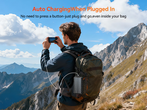 Solar charger Power Bank Auto charging when Plugged in