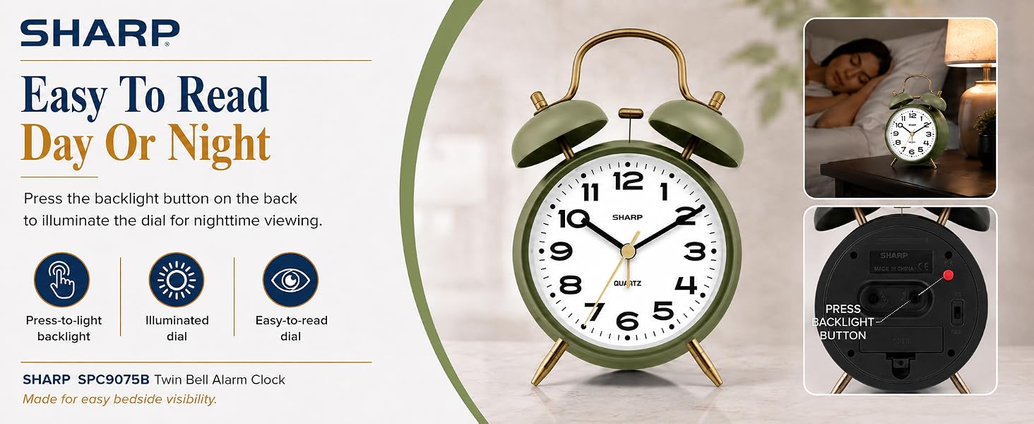 retro clock 50s 60s 70s analog twin bell loud alarm super loud battery powered wake up everytime