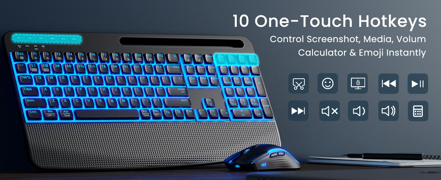 Keyboard with shortcut, multimedia keys for productivity, ideal for accountants, designers