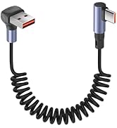 YACSEJAO 90 Degree Coiled USB A to USB C Cable 3.2FT 6A/65W Fast Charging & Data Transfer Retract...