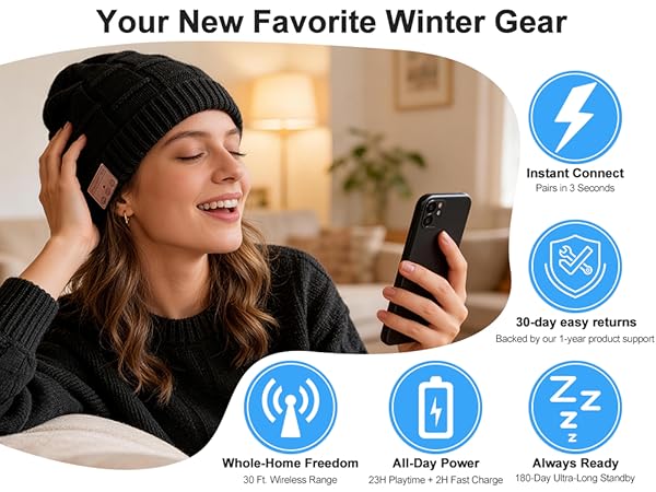 black bluetooth beanie hat