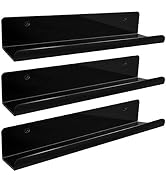 Acrylic Floating Shelves, Hanging Display Shelf Mounted Black 5MM Thick Wall Ledge Shelf Bathroom...
