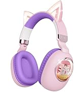 sunvito Kids Headphones Bluetooth 5.4 - Cat Ear LED Light Up Noise Cancelling Wireless Headphones...