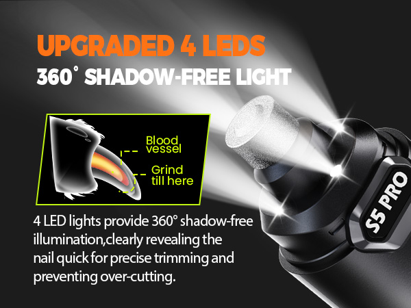 dog nail grinder with upgare 4leds shadow-free light
