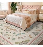 Hazo Haus Floral Pink Rugs for Bedroom Girls - Insect Print Cute Girly Rug for Living Room, Dinin...