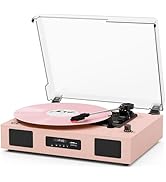 Vinyl Record Player Vintage Wireless Bluetooth Record Player with Enhanced Speakers, USB Recordin...