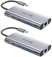 UtechSmart USB C Hub 2 Packs, USB C Ethernet Multiport Adapter, 6 in 1 USB C to HDMI Dock Compati...
