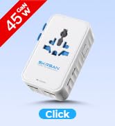 SKRSAN Aura 45W Ultra-Slim International Travel Adapter, 36mm Pocket-Sized 6-in-1 Universal