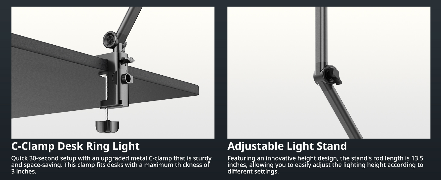 C clamp desk ring light