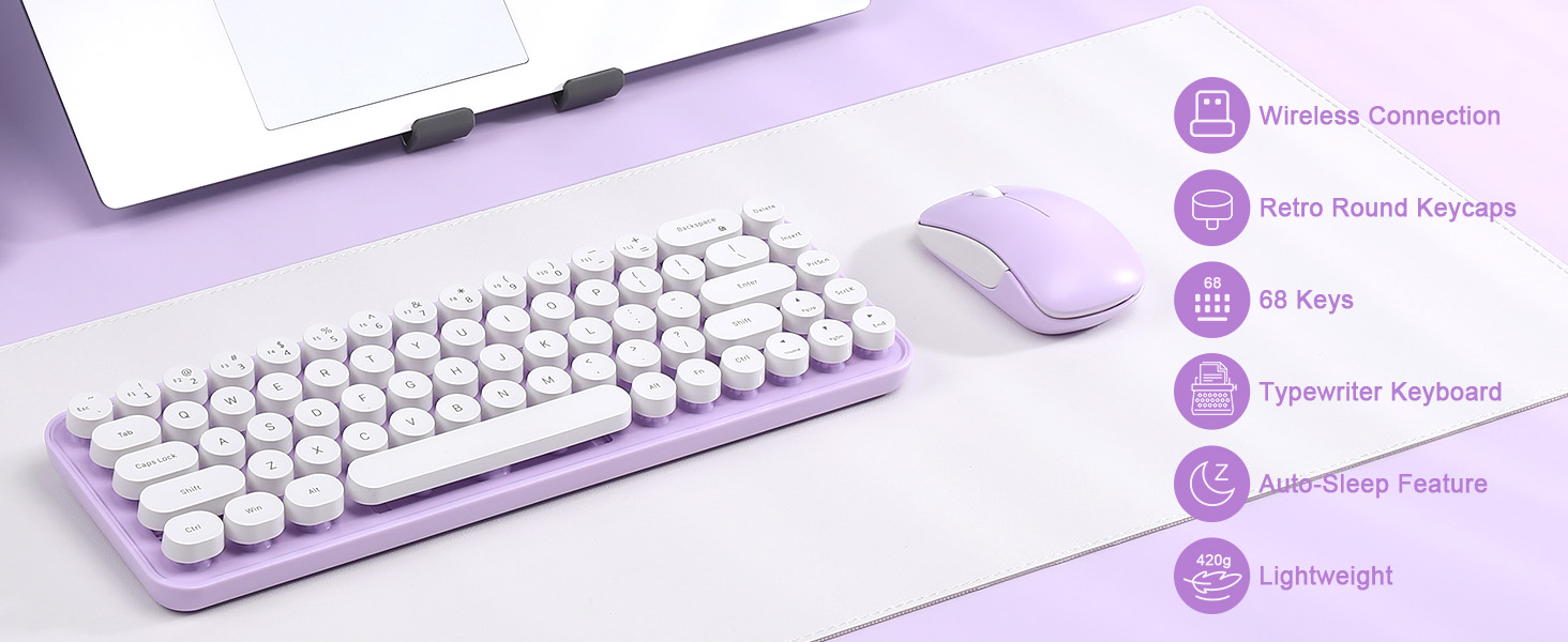 i68 Wireless Typewriter Keyboard and Mouse Combo