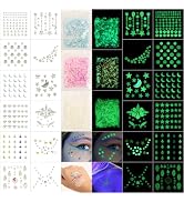 DECOYARDOO Luminous Face Jewels 12 Sheets Body Gems and 15g Chunky Glitter | Noctilucent Rhinesto...