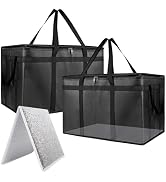 2PK XXXL Insulated Food Delivery Bag with Baseboard - Reusable Thermal Cooler Grocery Bags for Do...