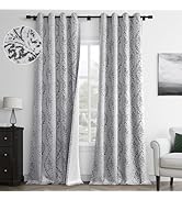 Guken 96 Inches Long Black Floral Patterned Curtains for Dinning Room Boho Damask Blackout Curtai...