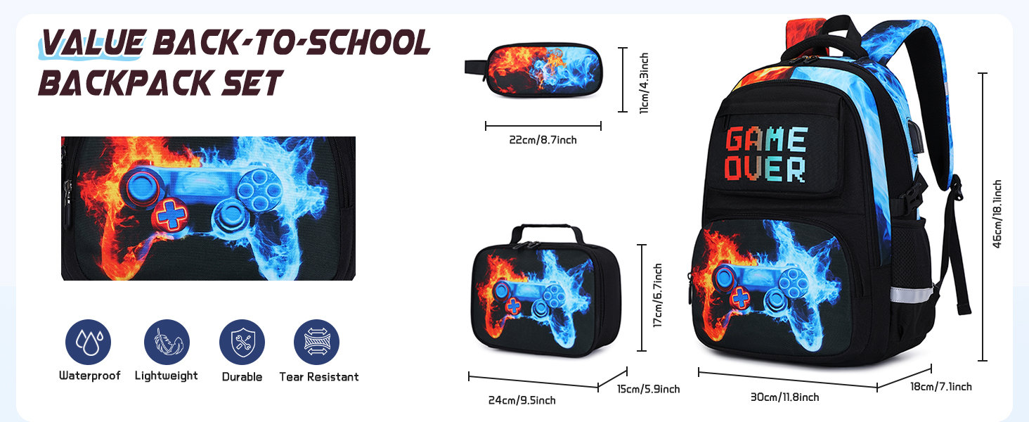 3PCS School Backpack for Boys