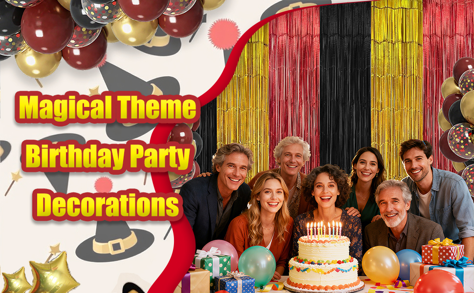 black gold red birthday party decorations