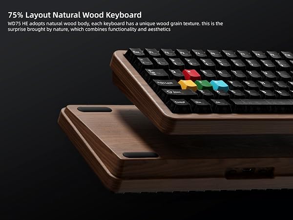 75% Hall Effec Keyboard Wood, Mechanical Keyboard Wireless Rapid Trigger Gaming Custom Keyboard
