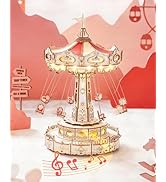 ROKR 3D Puzzles Wooden Music Box Kit with LED, Rotating Swing Ride Mechanical Model Kit DIY Wood ...