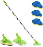 Scrub Cleaning Brush with Long Handle 35'' - Extendable Floor Scrubber with 1 Stiff Bristles &amp; 3 ...