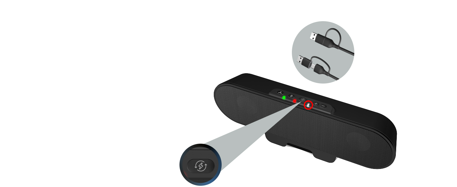 USB-C to USB-A adapter, power switch button to USB-C/A increases sound quality