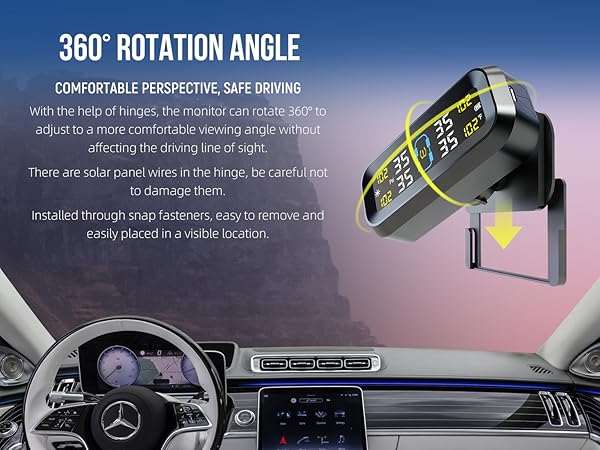 Tire Pressure Monitoring System with Solar &amp; USB Charger-TPMS with 4 External Sensors &amp; 6 Alarm Mode