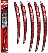 ANGELSWORD 12 Inch(2 Pack)&amp; 15 inch(3 Pack) Arc Edge Reciprocating Saw Blade, 6TPI Wood Pruning S...