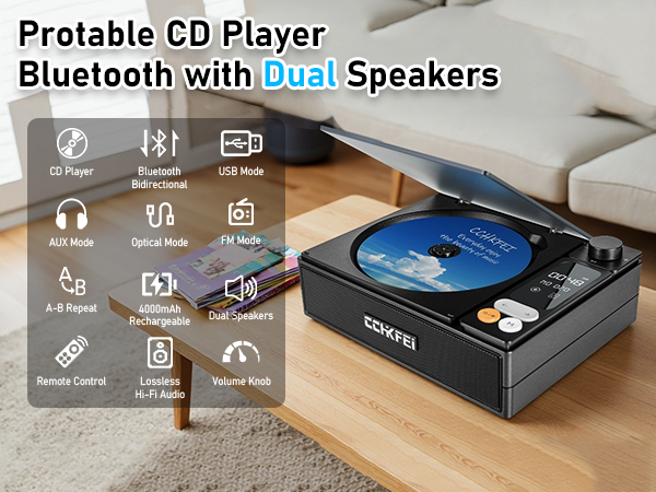 portable cd player with speakers for car