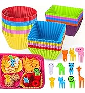 XANGNIER 60 PCS Bento Box Lunch Box Kit, Accessories with Silicone Dividers, Animal Food Picks fo...