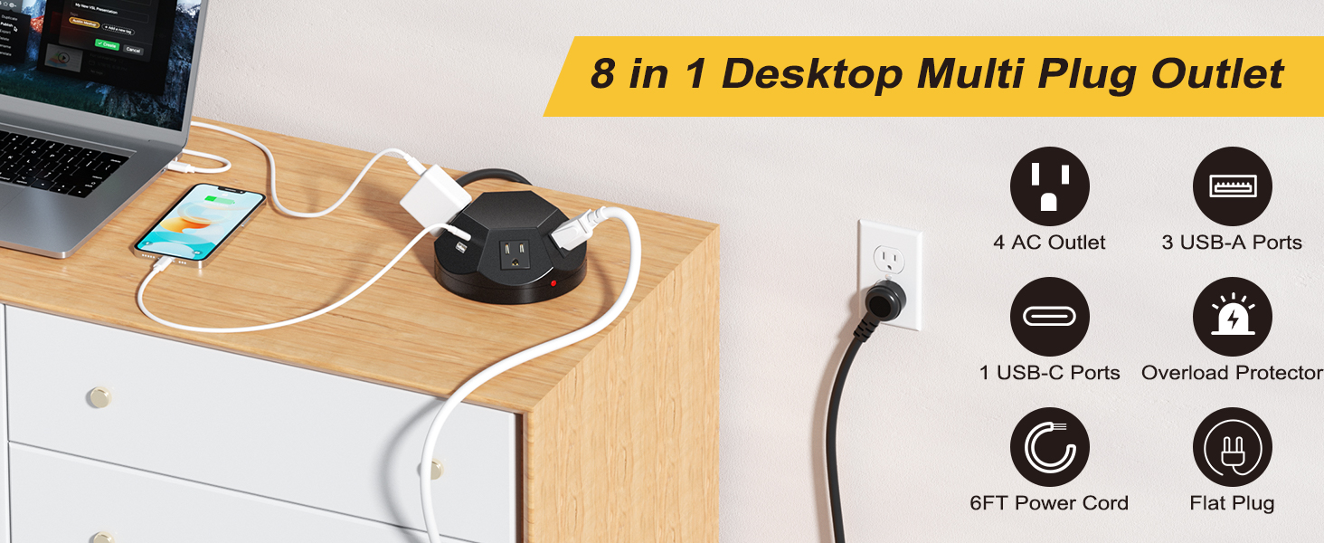 8 in 1 Desktop Power Strip Tower