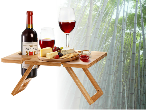 outdoor picnic table portable table for drinks wine holder table made from batural bamboo