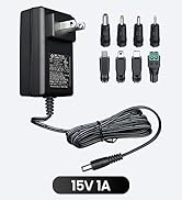 UL Listed 15V 1A 6ft Power Supply Adapter with 8 Tips, 15W 1000mA 500mA AC/DC Switching Power Cor...