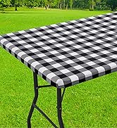 smiry Rectangle Table Cloth, Elastic Waterproof Fitted Vinyl Tablecloth for 6 FT Tables, Flannel ...