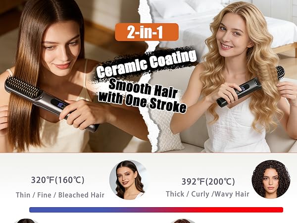 Cordless Hair Straightener Brush - Curler 2 in 1 Hair Styling Tools