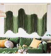IOWER Large Macrame Wall Hanging Boho Wall Decor Green Dip-Dyed Handmade Macrame Cord Fiber Art f...