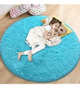Gifeas Blue Round Rug for Girls Bedroom, Fluffy Circle Carpet 4'X4' for Kids Room Decor Shaggy Ci...