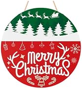 Christmas Decorations - Christmas Wreath Welcome Sign for Front Door | Rustic Round Wood Wreaths,...