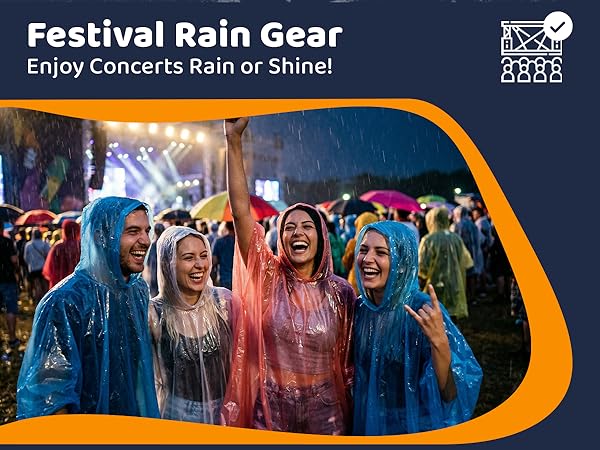 Friends in ponchos at a concert