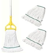 Midoneat Commercial Heavy Duty Industrial Mop with Long Handle,59" Looped-End String Wet Cotton M...