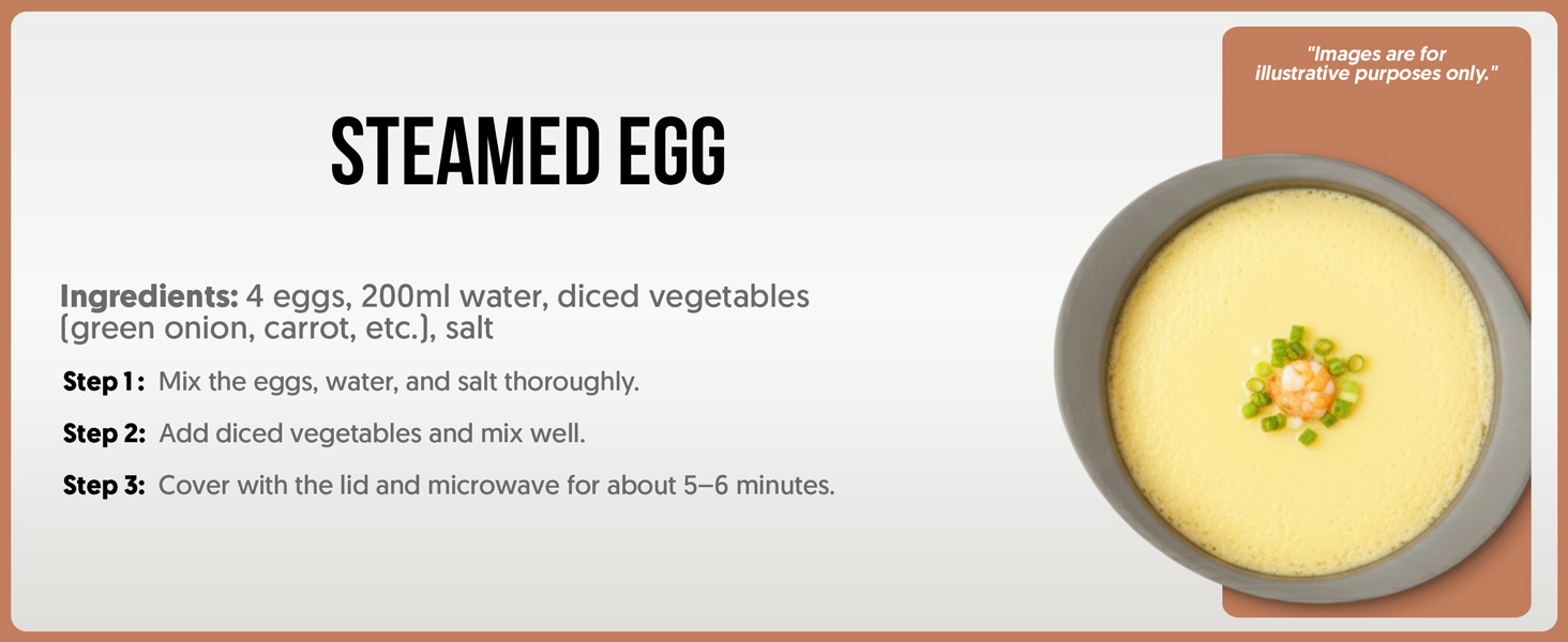 Fluffy steamed egg recipe with diced vegetables made in a microwave safe silicone steamer bowl.